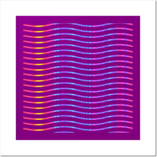 Wavy Lines Rainbow on Dark Magenta Posters and Art